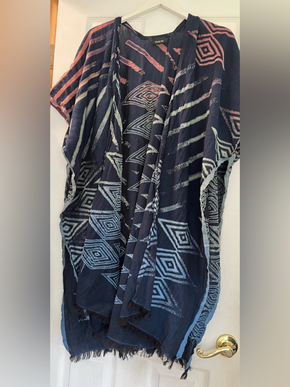 Saachi Boho Geometric Navy Kimono Ombre Accents colorful fringe indie indian